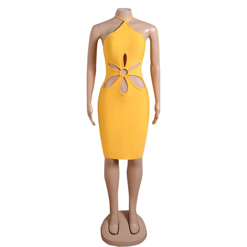 New Arrival Fashion High Quality Lady Sexy Party Wear Bandage Yellow Elegant Gow