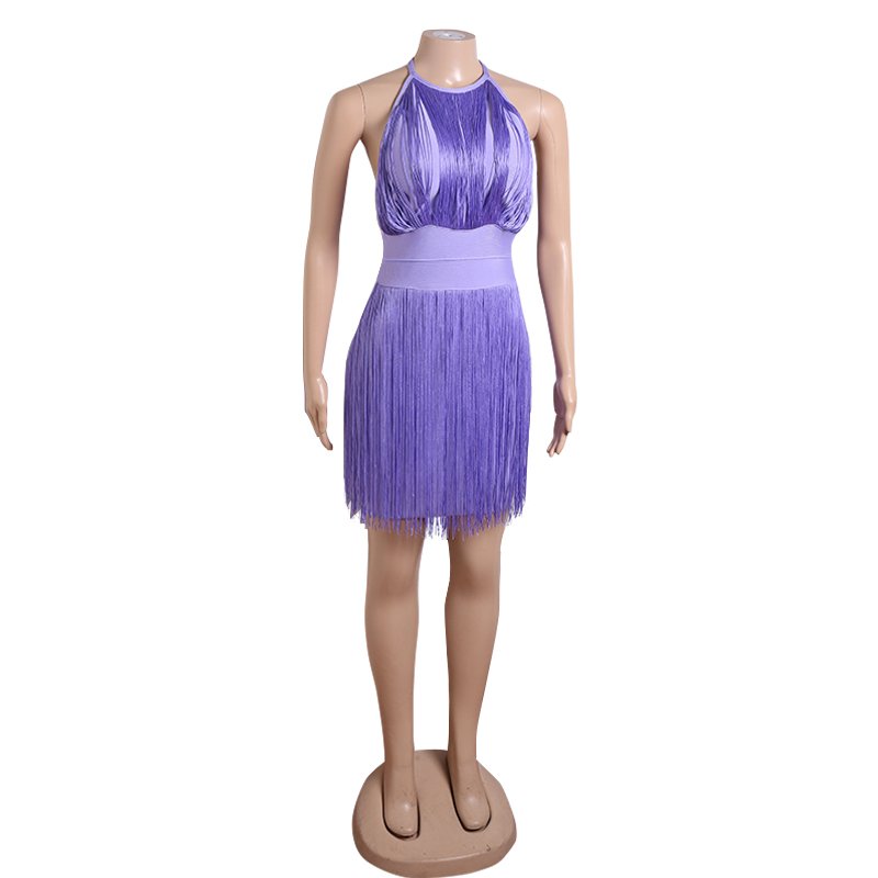 Sexy Purple Fringes Club Dress - Trendy and Slimming Bodycon Women's Luxury Spri