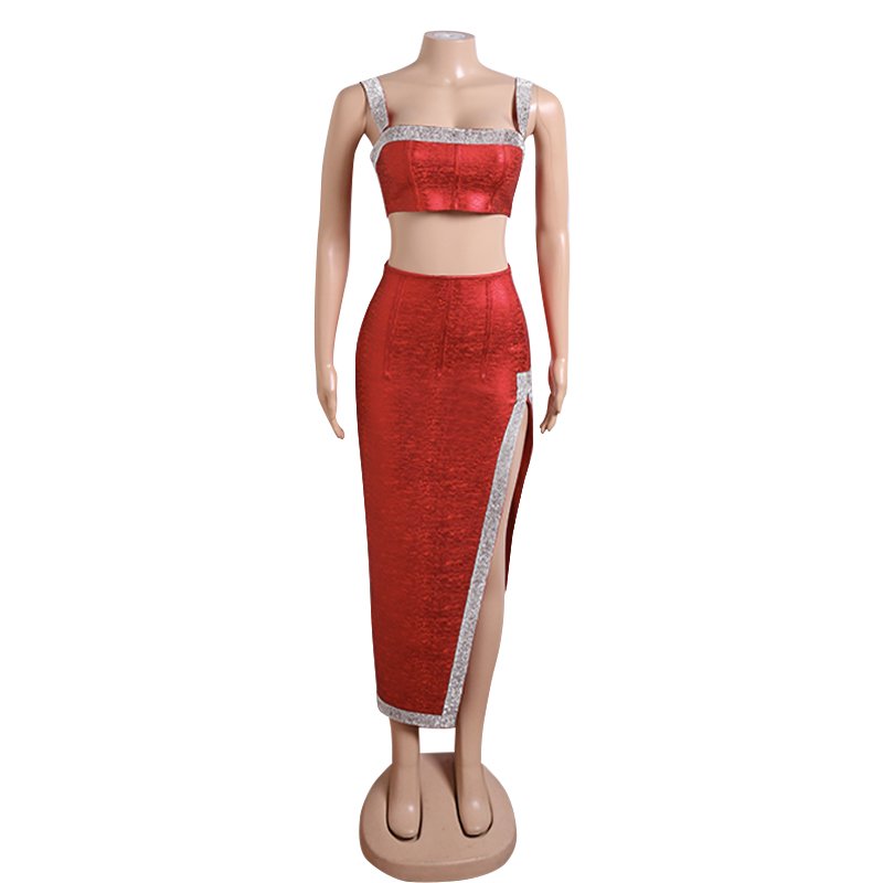 Luxury Red Foil Print Bandage Outfit - High-Quality Evening Dress by Famous Bran