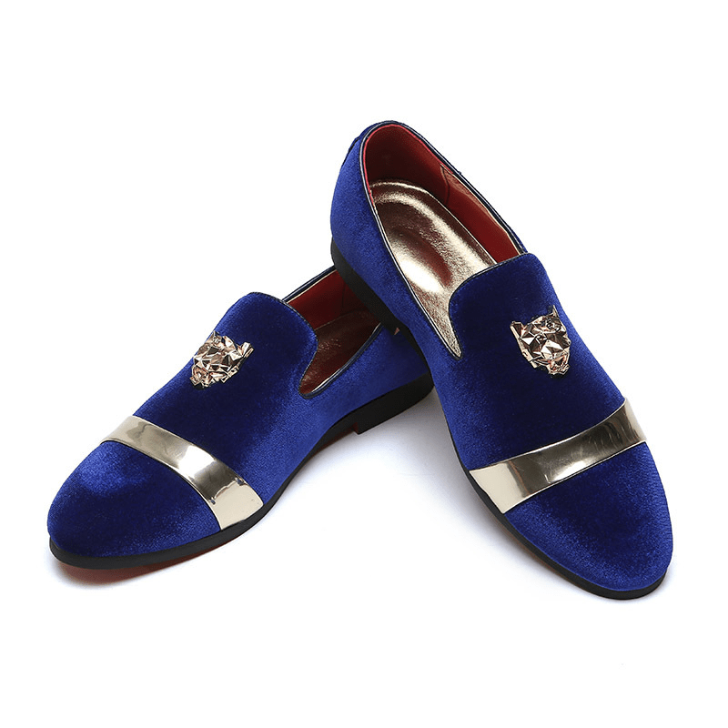 New Style Nubuck Leather Men's Shoes - Tiger Head Gold Buckle Loafers