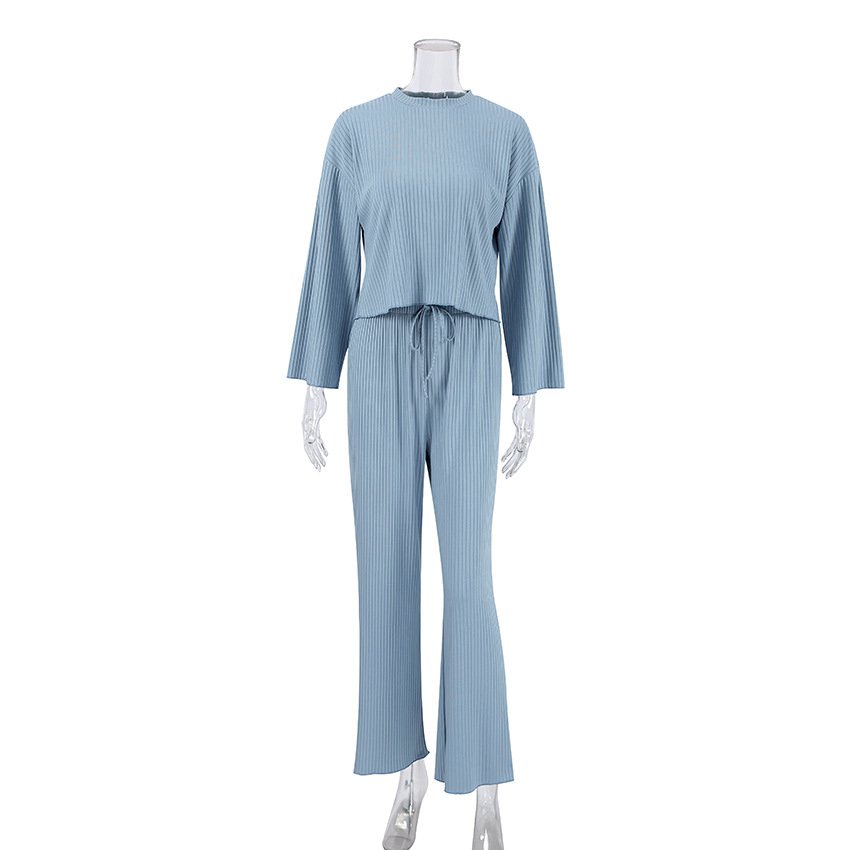 Cozy Winter Pajama Set with Long Sleeve Top and Trousers, Striped Knitted Women'