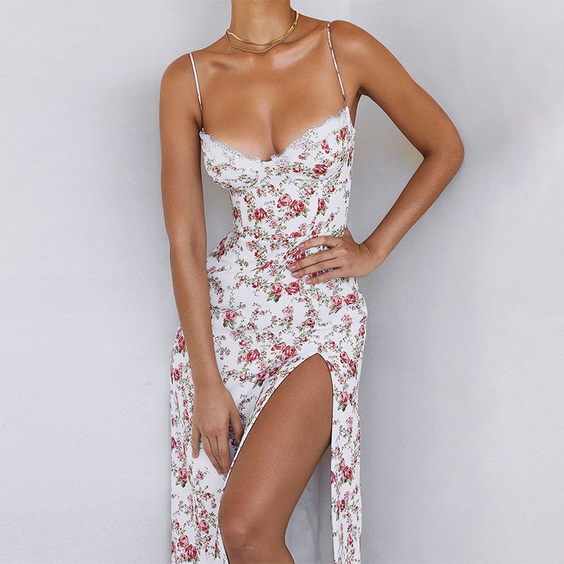 Floral Strap Dress with Eyelash Lace Detailing for Women, Perfect for Spring Hol