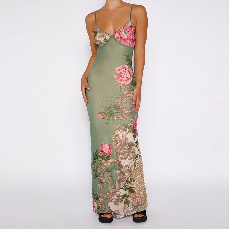 Casual Slim Fit Printed Summer Slip Dress for Women