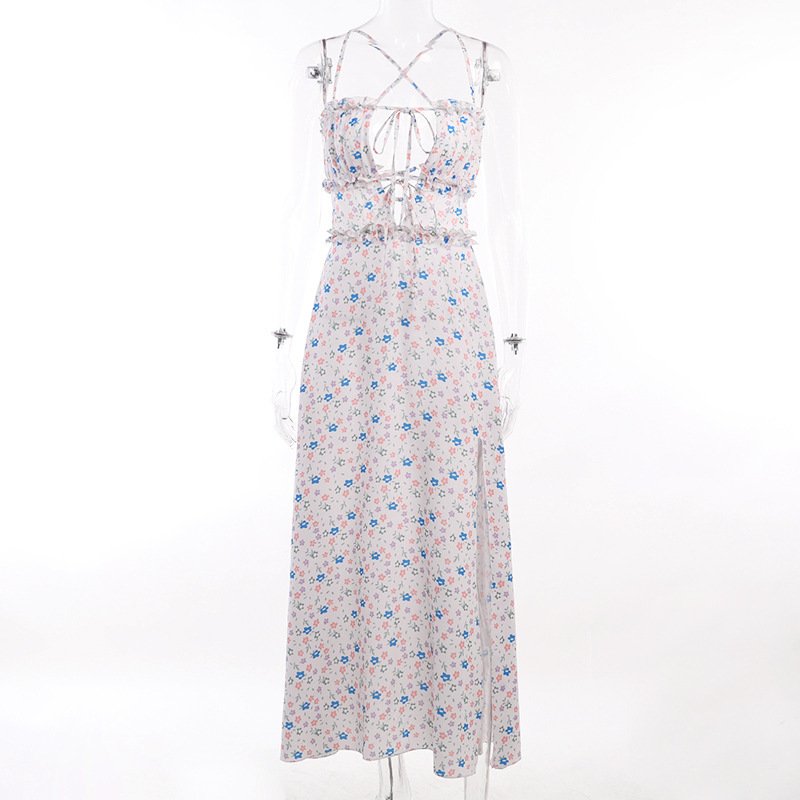 Casual Vacation Backless Dress with Tube Top, Hollow Out Cutout Floral Pattern, 