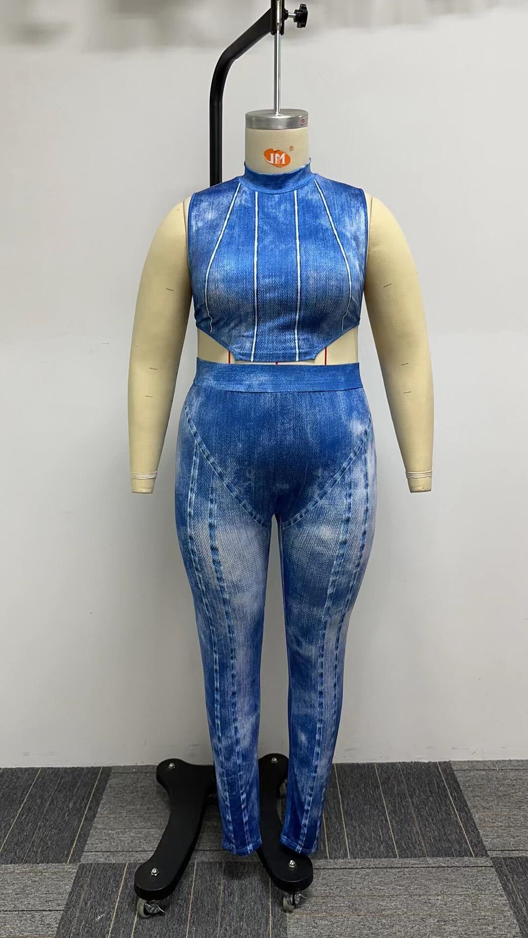 Sexy Denim Printing Suit for Plus Size Women